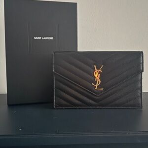 Saint Laurent Cassandre Matelasse Envelope Chain Wallet